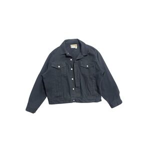 Eagles Ridge Jacket Mens Large Black Cotton Denim Bomber Snap Front Pockets